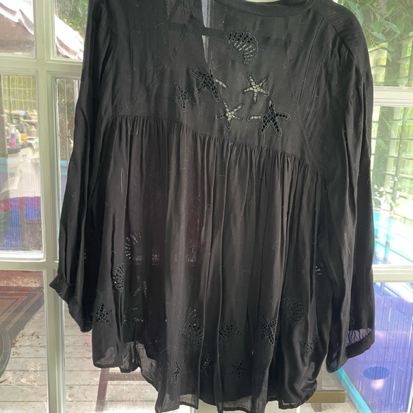 Long sleeve beach cover up or button front top with cut out embroidered detail - Picture 3 of 6